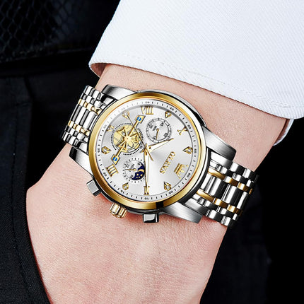 OLEVS Watch for Man Analog Quartz Skeleton Chronograph Diamond Watches Waterproof Dress Watches