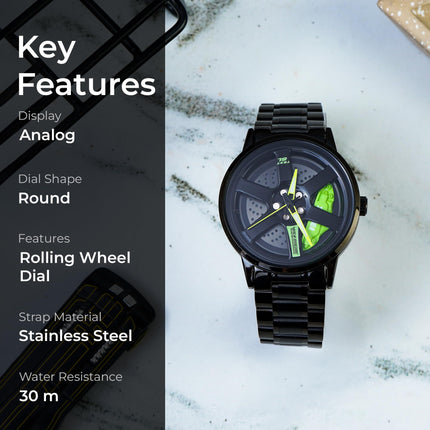 Men's Rolling Wheel Gift Wristwatch - Black