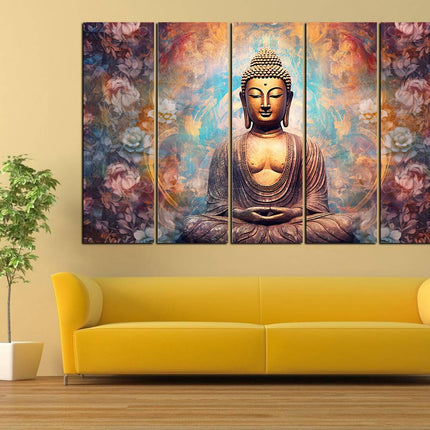 Swadeshi World with KYARA ARTS wooden framed, Buddha wall painting 30 inch x 50 inch set of 5… (Design-3)