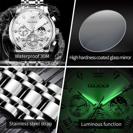 OLEVS Watch for Man Analog Quartz Skeleton Chronograph Diamond Watches Waterproof Dress Watches