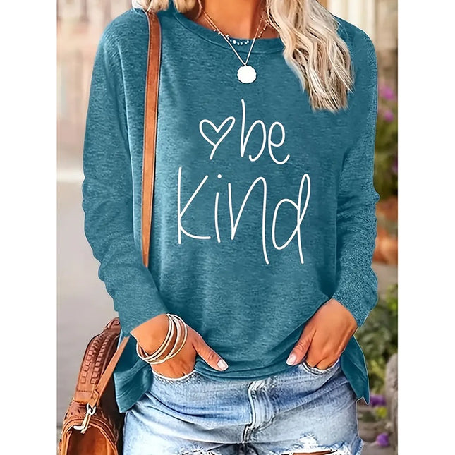 Swadeshi World Be Kind Women T-shirt Casual Graphic Long Sleeve Loose Fit Shirt