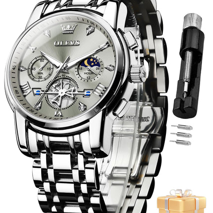 OLEVS Watch for Man Analog Quartz Skeleton Chronograph Diamond Watches Waterproof Dress Watches