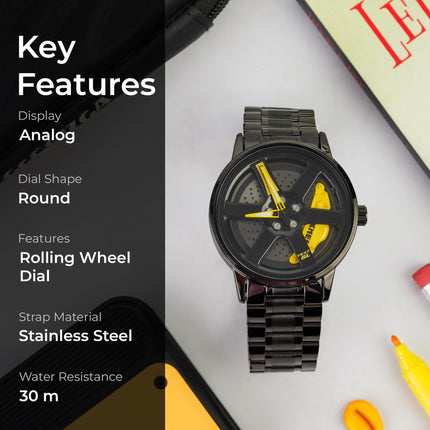 Men's Rolling Wheel Gift Wristwatch - Black