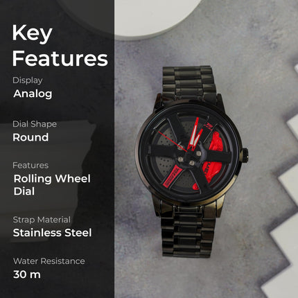 Men's Rolling Wheel Gift Wristwatch - Black