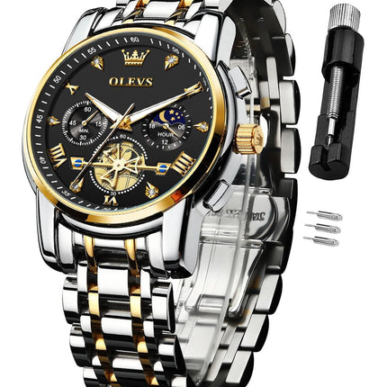 OLEVS Watch for Man Analog Quartz Skeleton Chronograph Diamond Watches Waterproof Dress Watches