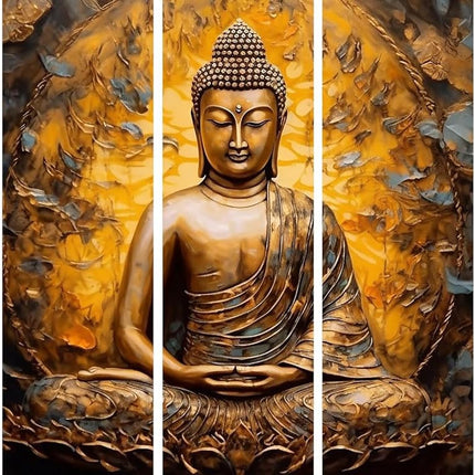 Swadeshi World with KYARA ARTS wooden framed, Buddha wall painting 30 inch x 50 inch set of 5… (Design-3)