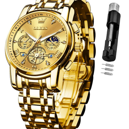 OLEVS Watch for Man Analog Quartz Skeleton Chronograph Diamond Watches Waterproof Dress Watches