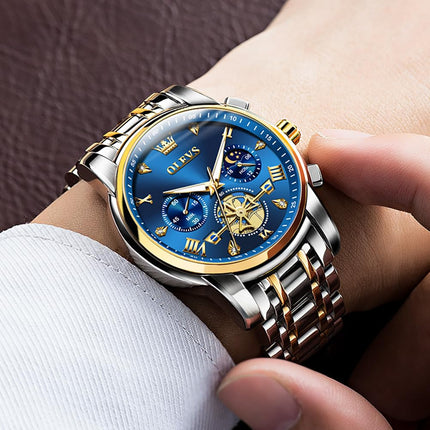 OLEVS Watch for Man Analog Quartz Skeleton Chronograph Diamond Watches Waterproof Dress Watches
