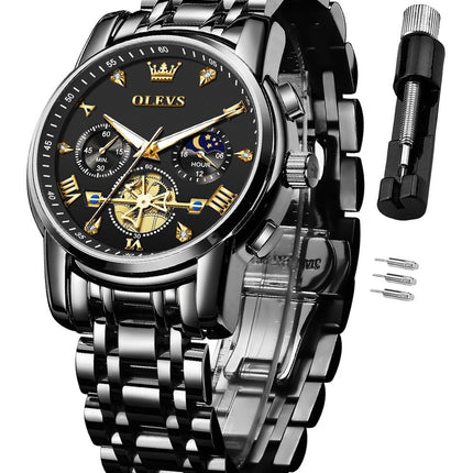 OLEVS Watch for Man Analog Quartz Skeleton Chronograph Diamond Watches Waterproof Dress Watches