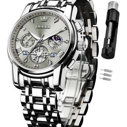 OLEVS Watch for Man Analog Quartz Skeleton Chronograph Diamond Watches Waterproof Dress Watches