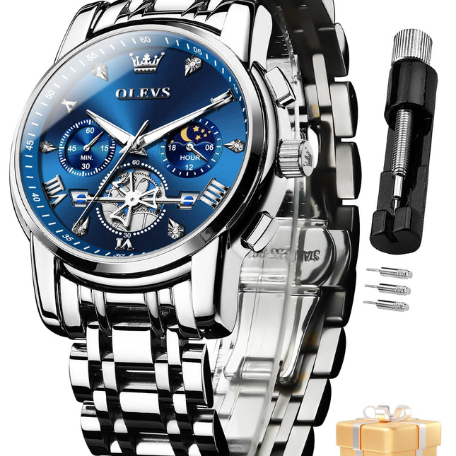 OLEVS Watch for Man Analog Quartz Skeleton Chronograph Diamond Watches Waterproof Dress Watches