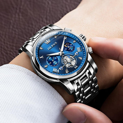 OLEVS Watch for Man Analog Quartz Skeleton Chronograph Diamond Watches Waterproof Dress Watches