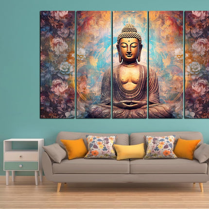 Swadeshi World with KYARA ARTS wooden framed, Buddha wall painting 30 inch x 50 inch set of 5… (Design-3)