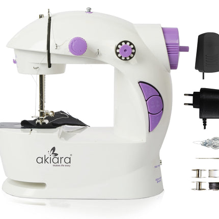 Swadeshi World Mini Sewing Machine with Table Set  Hand Sewing Machine with extension table, foot pedal, adapter, White