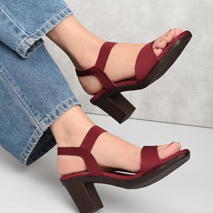Women's Trendy Block Heels Open-Toe Sandals with Elastic Support, Anti-Skid Sole & Block Heels For Girls & Women