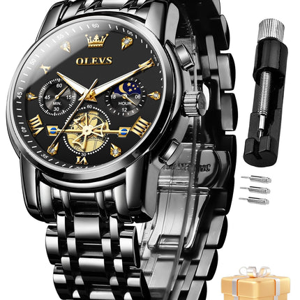 OLEVS Watch for Man Analog Quartz Skeleton Chronograph Diamond Watches Waterproof Dress Watches