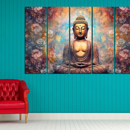 Swadeshi World with KYARA ARTS wooden framed, Buddha wall painting 30 inch x 50 inch set of 5… (Design-3)