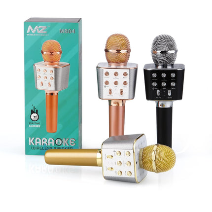 Swadeshi World M804 Wireless Bluetooth Karaoke Mic with Speaker Rechargeable FM Radio 5 Voice Changer Microphone