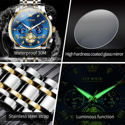 OLEVS Watch for Man Analog Quartz Skeleton Chronograph Diamond Watches Waterproof Dress Watches