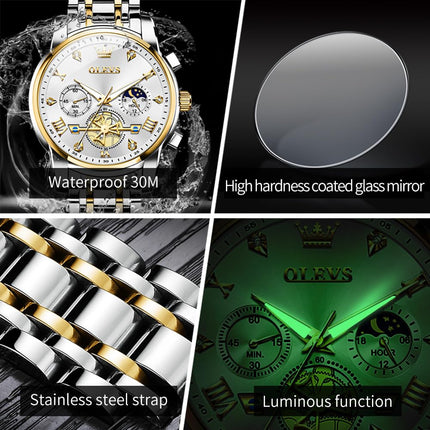 OLEVS Watch for Man Analog Quartz Skeleton Chronograph Diamond Watches Waterproof Dress Watches