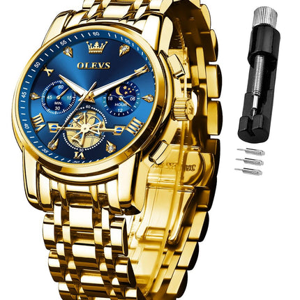 OLEVS Watch for Man Analog Quartz Skeleton Chronograph Diamond Watches Waterproof Dress Watches