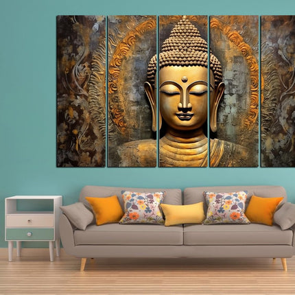 Swadeshi World with KYARA ARTS wooden framed, Buddha wall painting 30 inch x 50 inch set of 5… (Design-3)