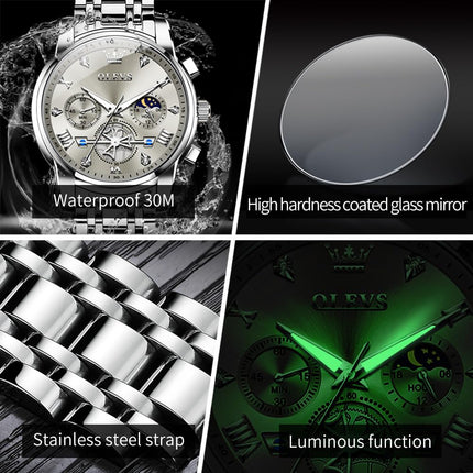OLEVS Watch for Man Analog Quartz Skeleton Chronograph Diamond Watches Waterproof Dress Watches