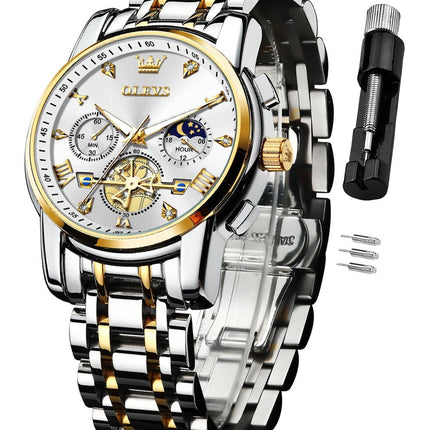 OLEVS Watch for Man Analog Quartz Skeleton Chronograph Diamond Watches Waterproof Dress Watches