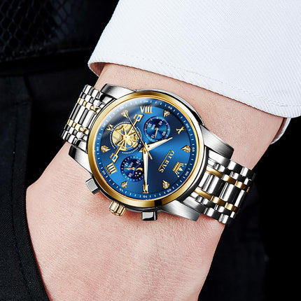 OLEVS Watch for Man Analog Quartz Skeleton Chronograph Diamond Watches Waterproof Dress Watches