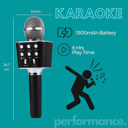 Swadeshi World M804 Wireless Bluetooth Karaoke Mic with Speaker Rechargeable FM Radio 5 Voice Changer Microphone