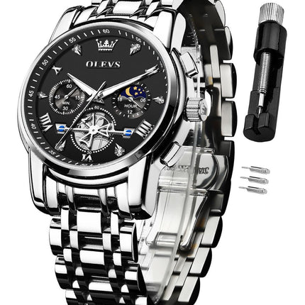 OLEVS Watch for Man Analog Quartz Skeleton Chronograph Diamond Watches Waterproof Dress Watches