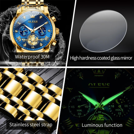 OLEVS Watch for Man Analog Quartz Skeleton Chronograph Diamond Watches Waterproof Dress Watches