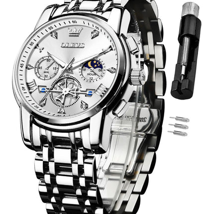 OLEVS Watch for Man Analog Quartz Skeleton Chronograph Diamond Watches Waterproof Dress Watches