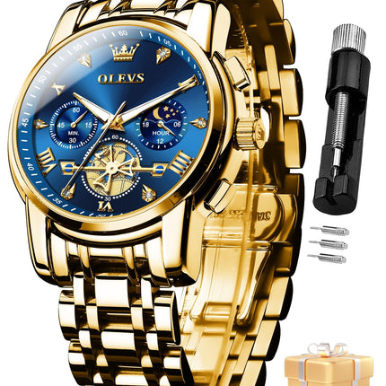 OLEVS Watch for Man Analog Quartz Skeleton Chronograph Diamond Watches Waterproof Dress Watches