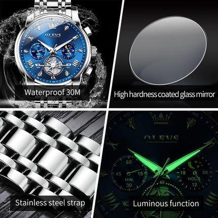 OLEVS Watch for Man Analog Quartz Skeleton Chronograph Diamond Watches Waterproof Dress Watches