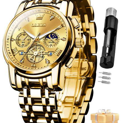 OLEVS Watch for Man Analog Quartz Skeleton Chronograph Diamond Watches Waterproof Dress Watches