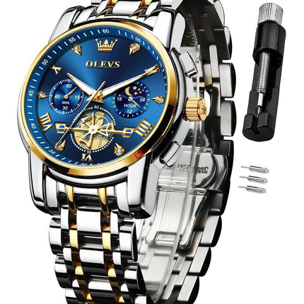 OLEVS Watch for Man Analog Quartz Skeleton Chronograph Diamond Watches Waterproof Dress Watches