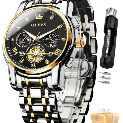 OLEVS Watch for Man Analog Quartz Skeleton Chronograph Diamond Watches Waterproof Dress Watches
