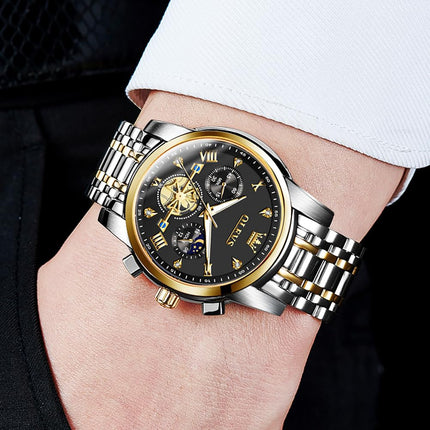 OLEVS Watch for Man Analog Quartz Skeleton Chronograph Diamond Watches Waterproof Dress Watches