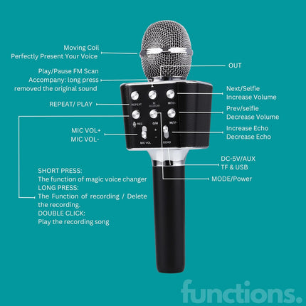 Swadeshi World M804 Wireless Bluetooth Karaoke Mic with Speaker Rechargeable FM Radio 5 Voice Changer Microphone