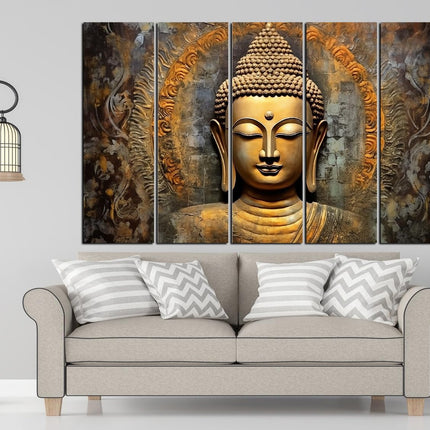 Swadeshi World with KYARA ARTS wooden framed, Buddha wall painting 30 inch x 50 inch set of 5… (Design-3)