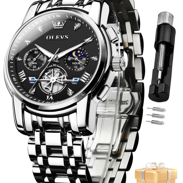 OLEVS Watch for Man Analog Quartz Skeleton Chronograph Diamond Watches Waterproof Dress Watches