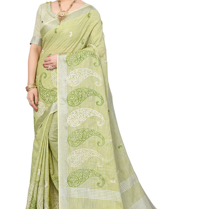 SWADESHI WORLD Women's Linen Cotton Woven Embroidery Traditional Saree