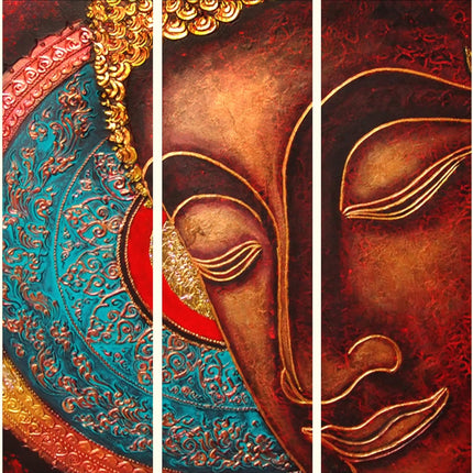 Swadeshi World with KYARA ARTS wooden framed, Buddha wall painting 30 inch x 50 inch set of 5… (Design-3)