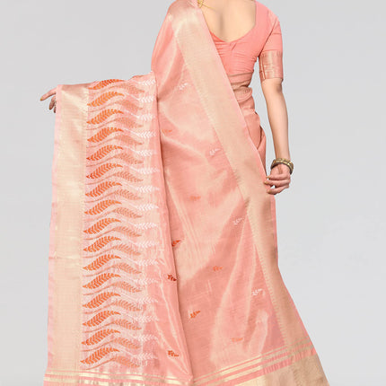 Swadeshi World Women's Cotton Blend Thread Embroidery Saree With Blouse Piece