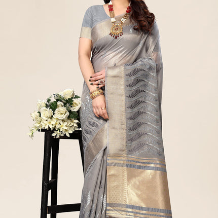 Swadeshi World Women's Cotton Blend Thread Embroidery Saree With Blouse Piece