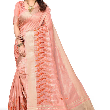 Swadeshi World Women's Cotton Blend Thread Embroidery Saree With Blouse Piece