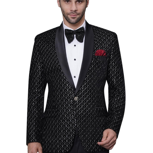 Velvet Wedding Blazer Suit for Men Embroidered Velvet Blazer Relaxed Fit Blazer for Men