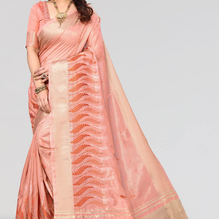 Swadeshi World Women's Cotton Blend Thread Embroidery Saree With Blouse Piece