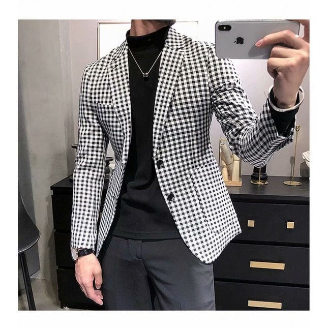 Swadeshi World Casual Slim-fit Black And White Plaid Artistic Youth Fashion Jacket